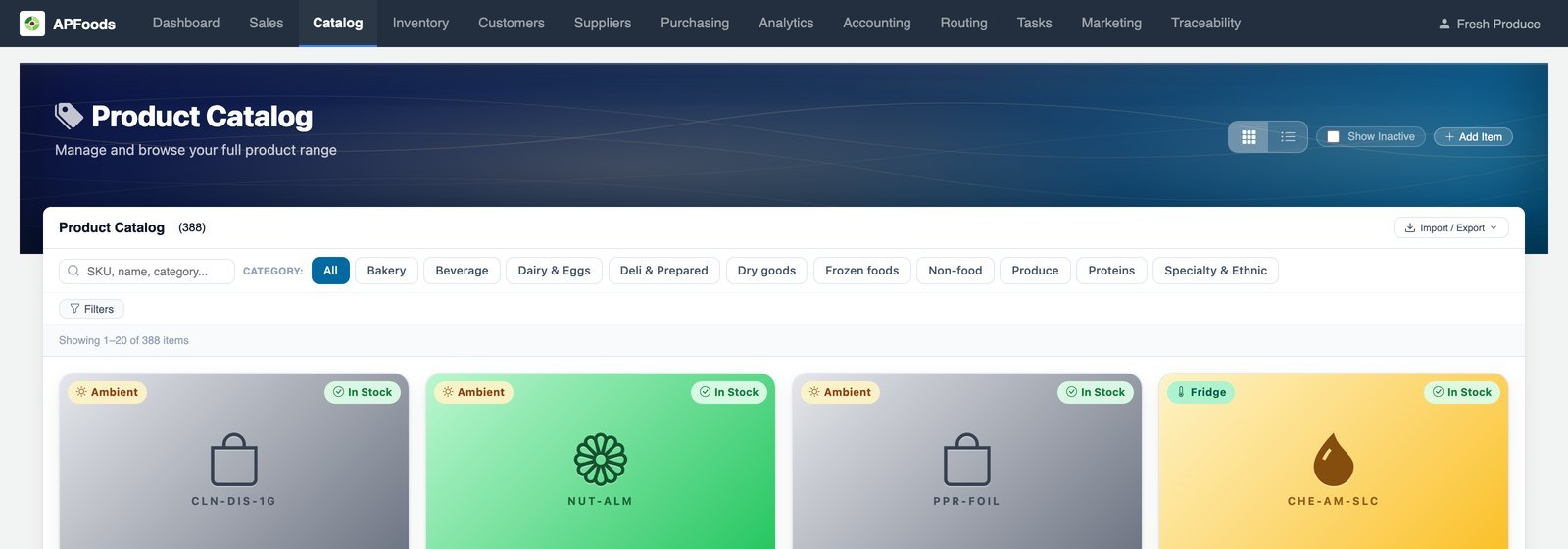 The catalog your customers browse, by category and pack size